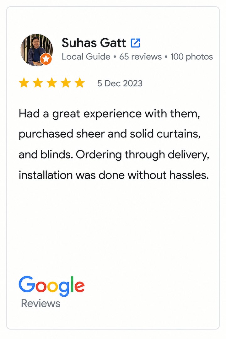 Customer Google review 12 - Curtains N More